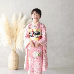七五三のピンクの着物を着たおんなのこ